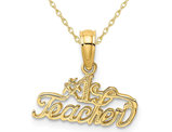 14K Yellow Gold #1 TEACHER Charm Pendant Necklace with Chain